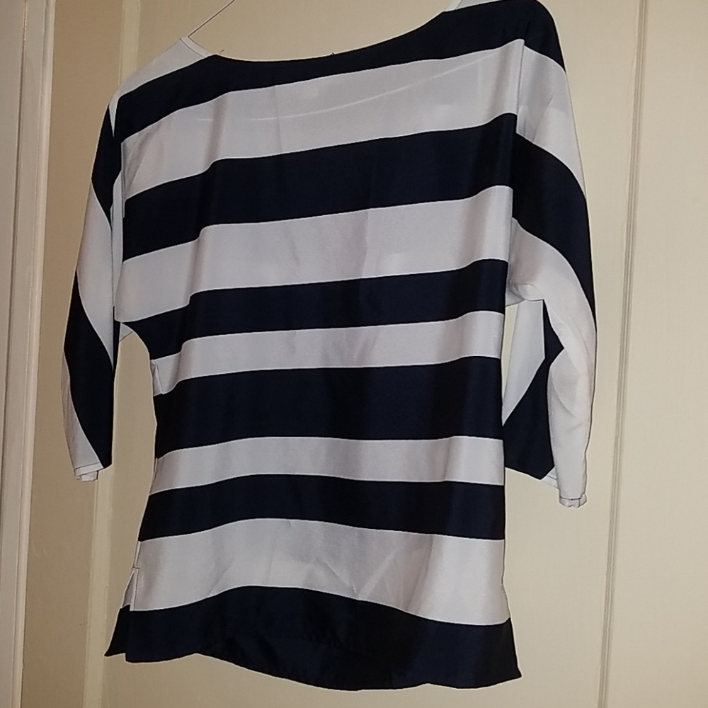 Ann Taylor loft nautical stripe navy white top